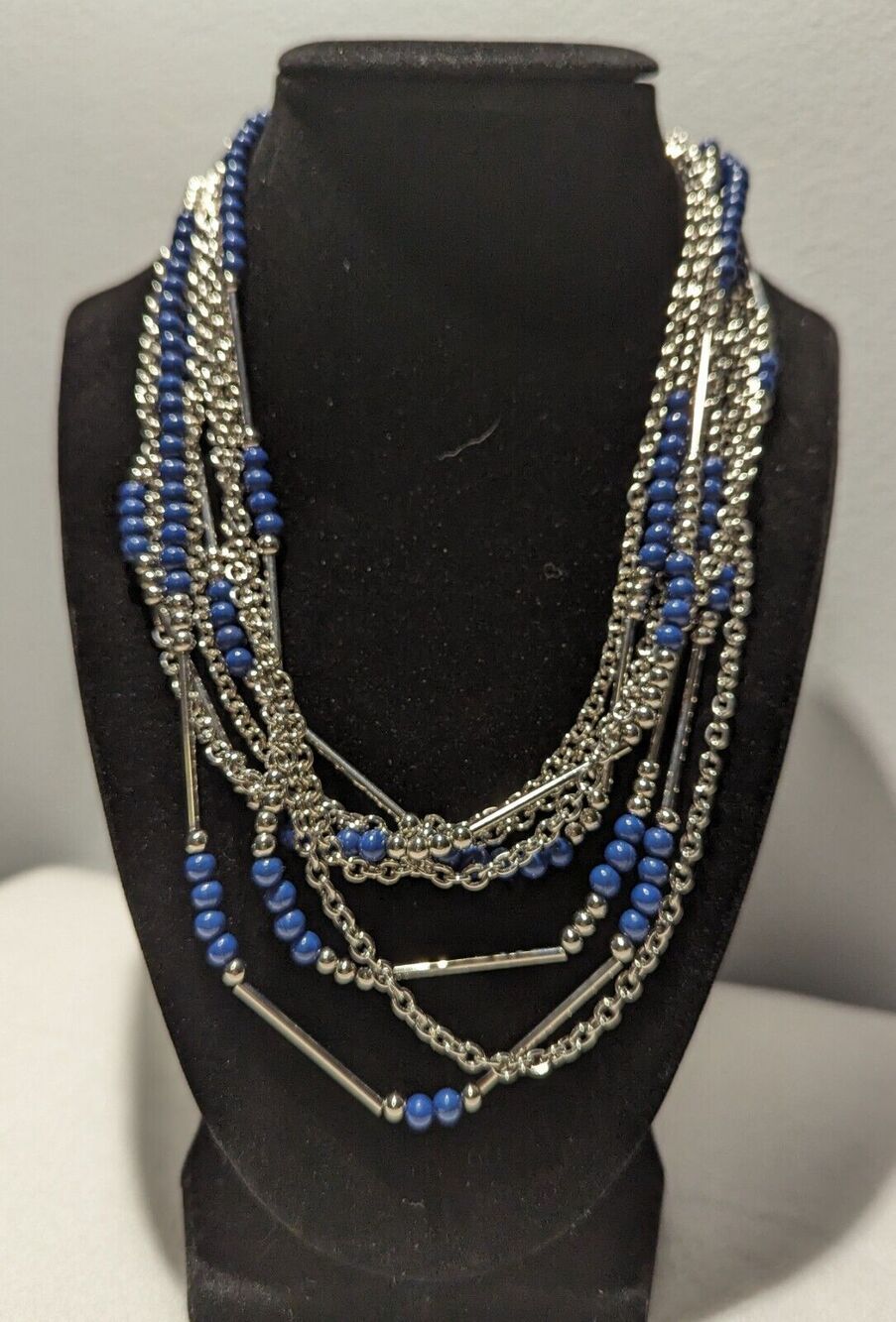 Premier Designs Blue Silver Tone Multistrand Necklace